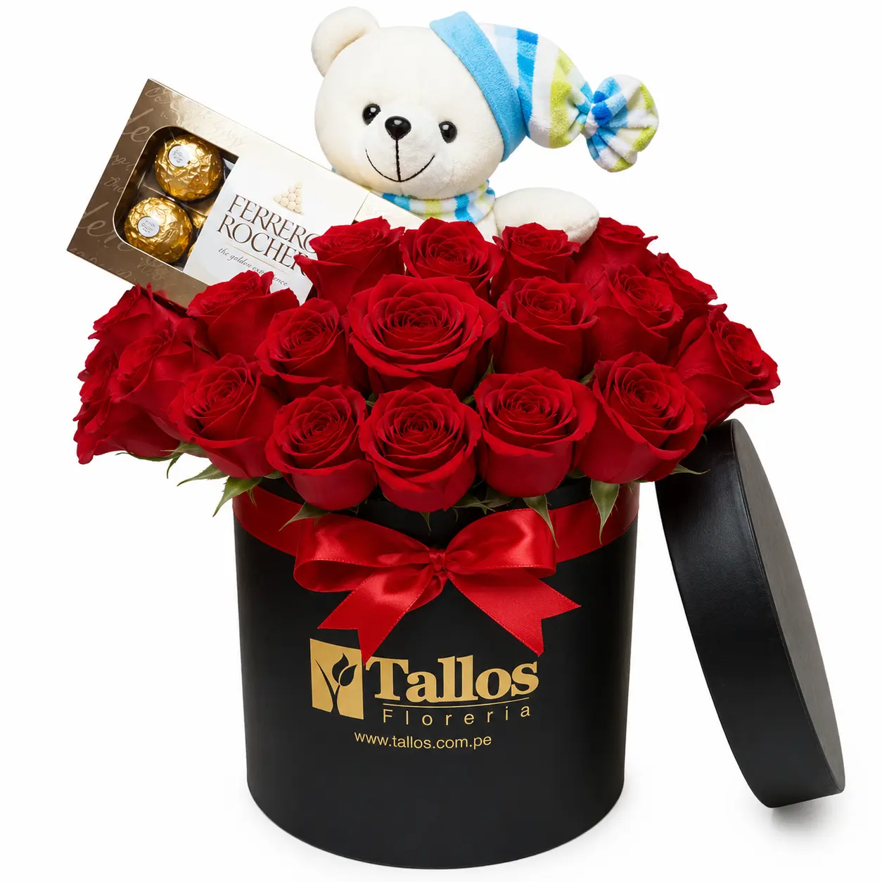 box de osito y chocolates para regalo romántico delivery de flores hoy en Lima
